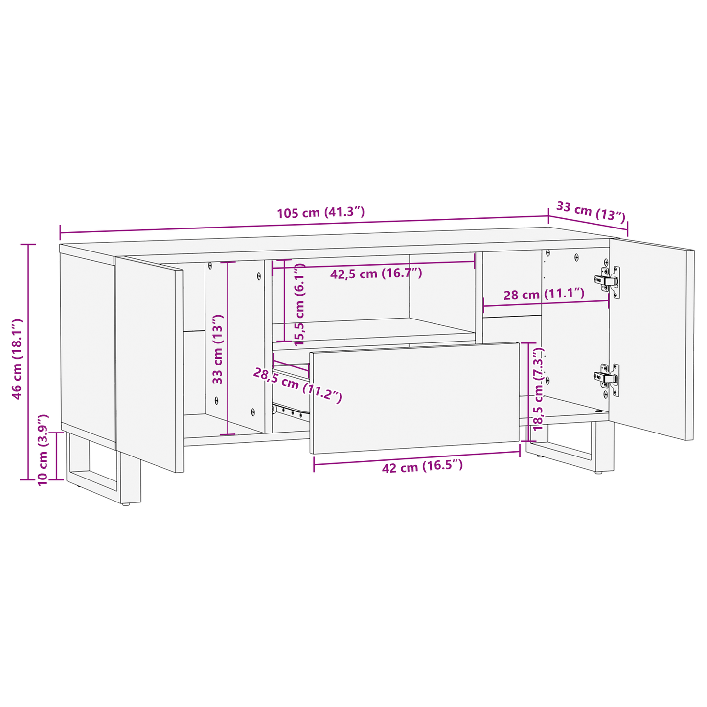 TV Cabinet 105x33.5x46 cm Solid Mango Wood