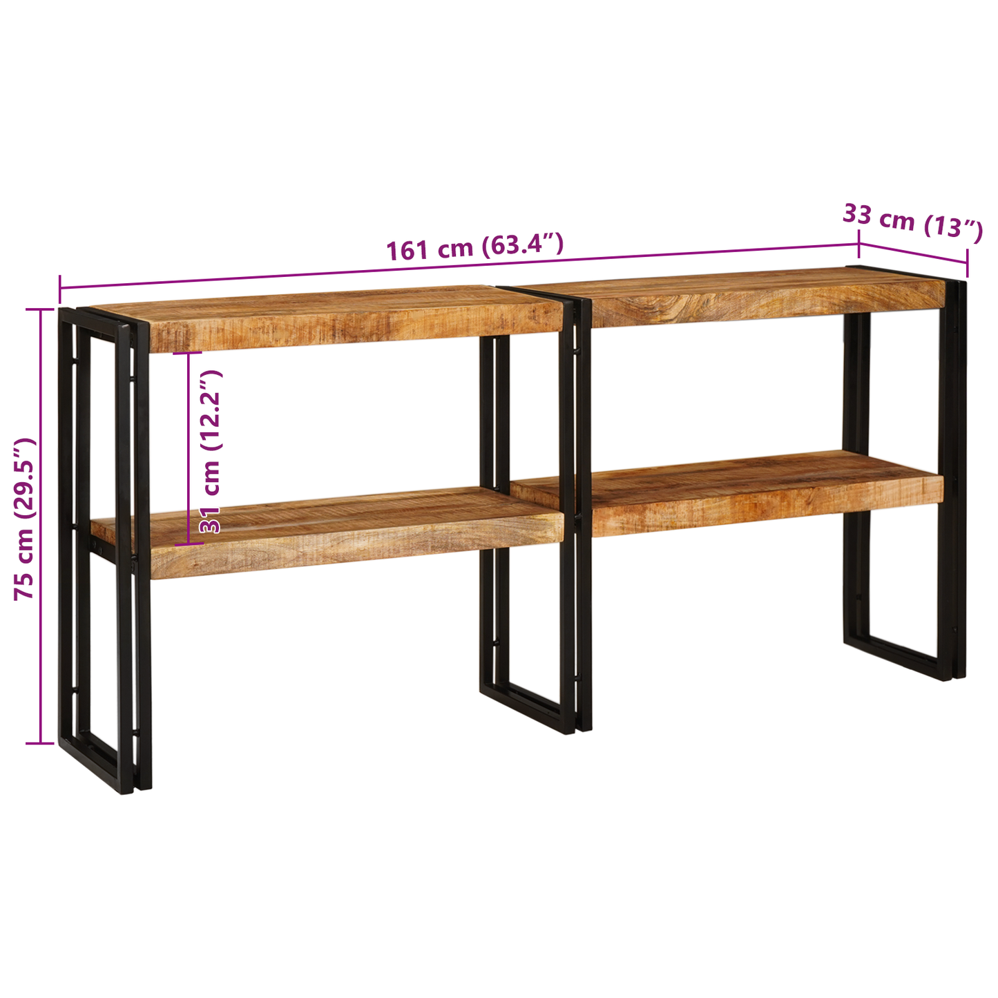 Console Table 160x33x75 cm Solid Rough Wood Mango