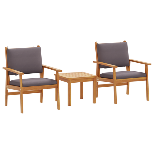 3 Piece Garden Bistro Set with Cushions Solid Wood Acacia