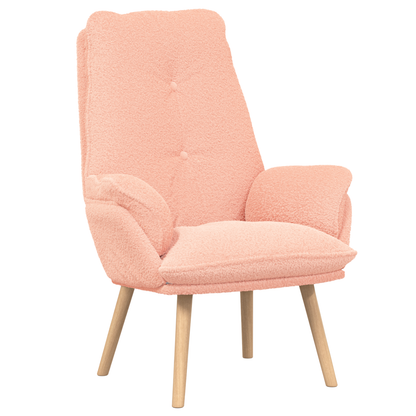 Relaxing Chair Pink Curly Wool-like Fabric