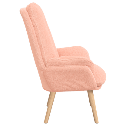 Relaxing Chair Pink Curly Wool-like Fabric