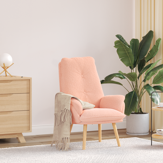 Relaxing Chair Pink Curly Wool-like Fabric