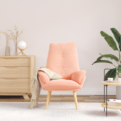 Relaxing Chair Pink Curly Wool-like Fabric