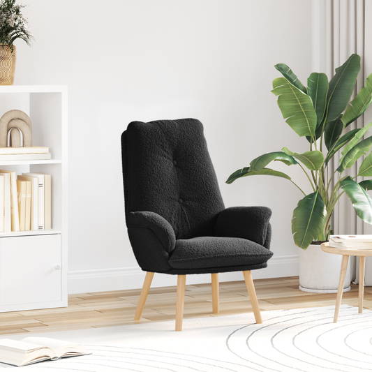 Relaxing Chair Black Curly Wool-like Fabric