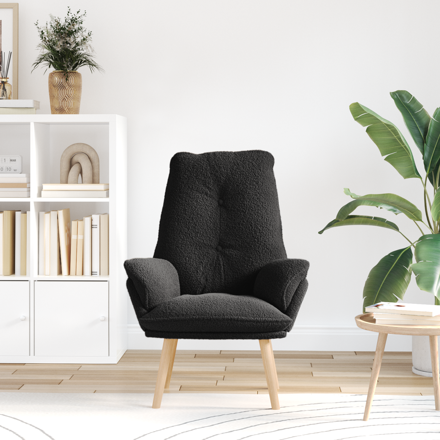 Relaxing Chair Black Curly Wool-like Fabric