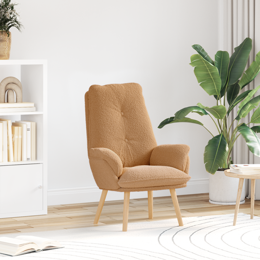Relaxing Chair Beige Curly Wool-like Fabric