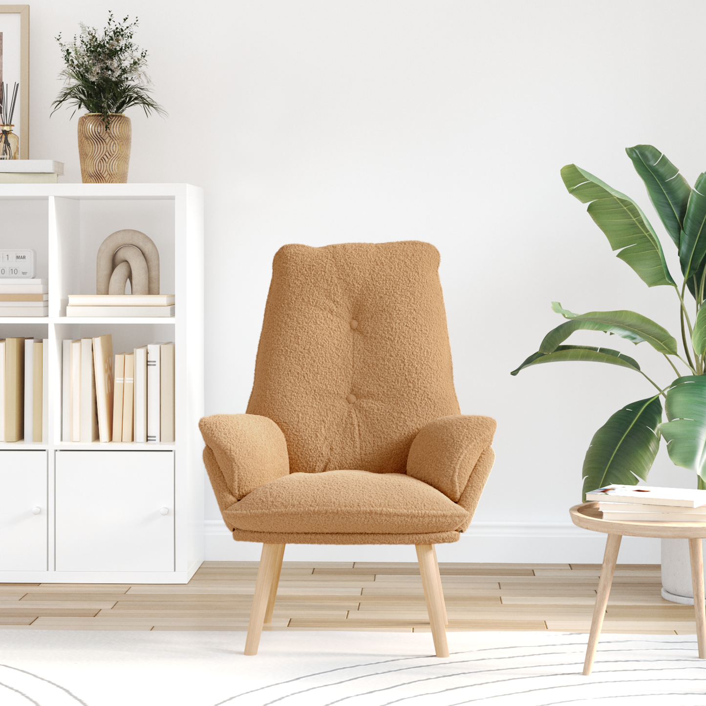 Relaxing Chair Beige Curly Wool-like Fabric
