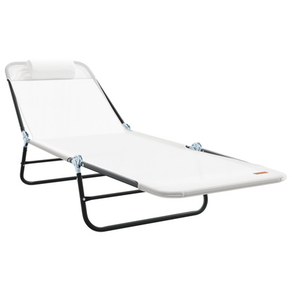 Folding Sun Lounger with Headrest Cream Textilene