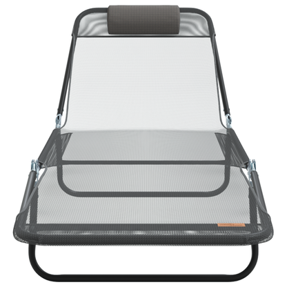 Folding Sun Lounger with Headrest Grey Textilene