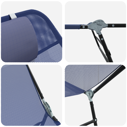 Folding Sun Loungers 2 pcs with Headrest Navy Textilene