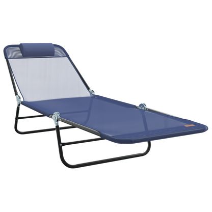 Folding Sun Loungers 2 pcs with Headrest Navy Textilene