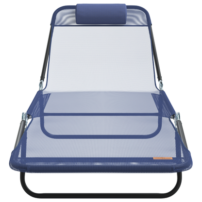 Folding Sun Loungers 2 pcs with Headrest Navy Textilene