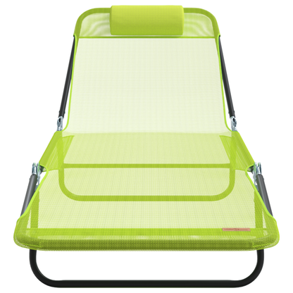 Folding Sun Loungers 2 pcs with Headrest Green Textilene