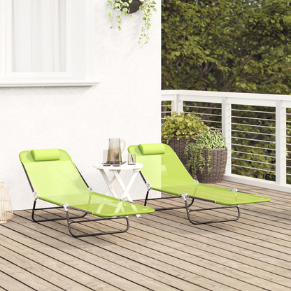 Folding Sun Loungers 2 pcs with Headrest Green Textilene