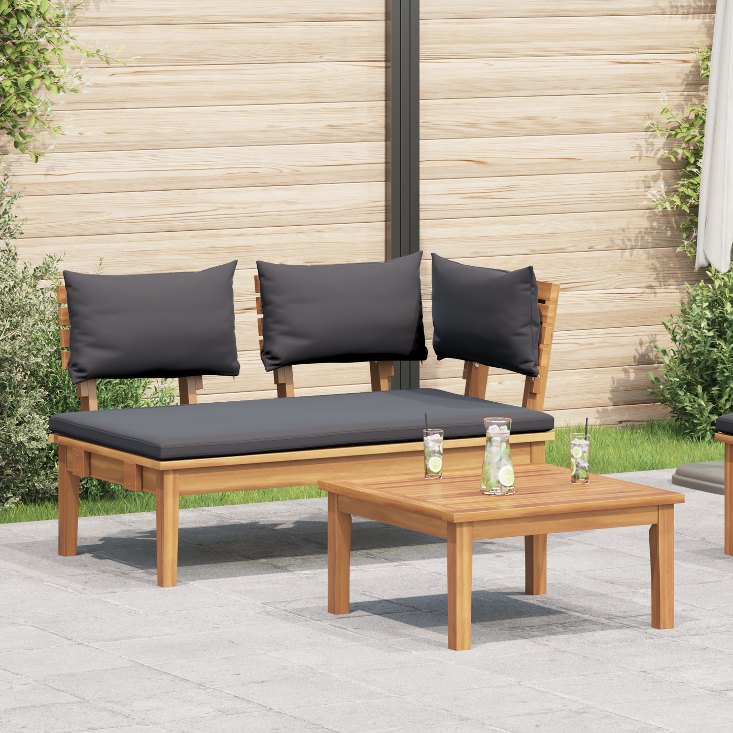 2 Piece Garden Bench Set Solid Wood Teak