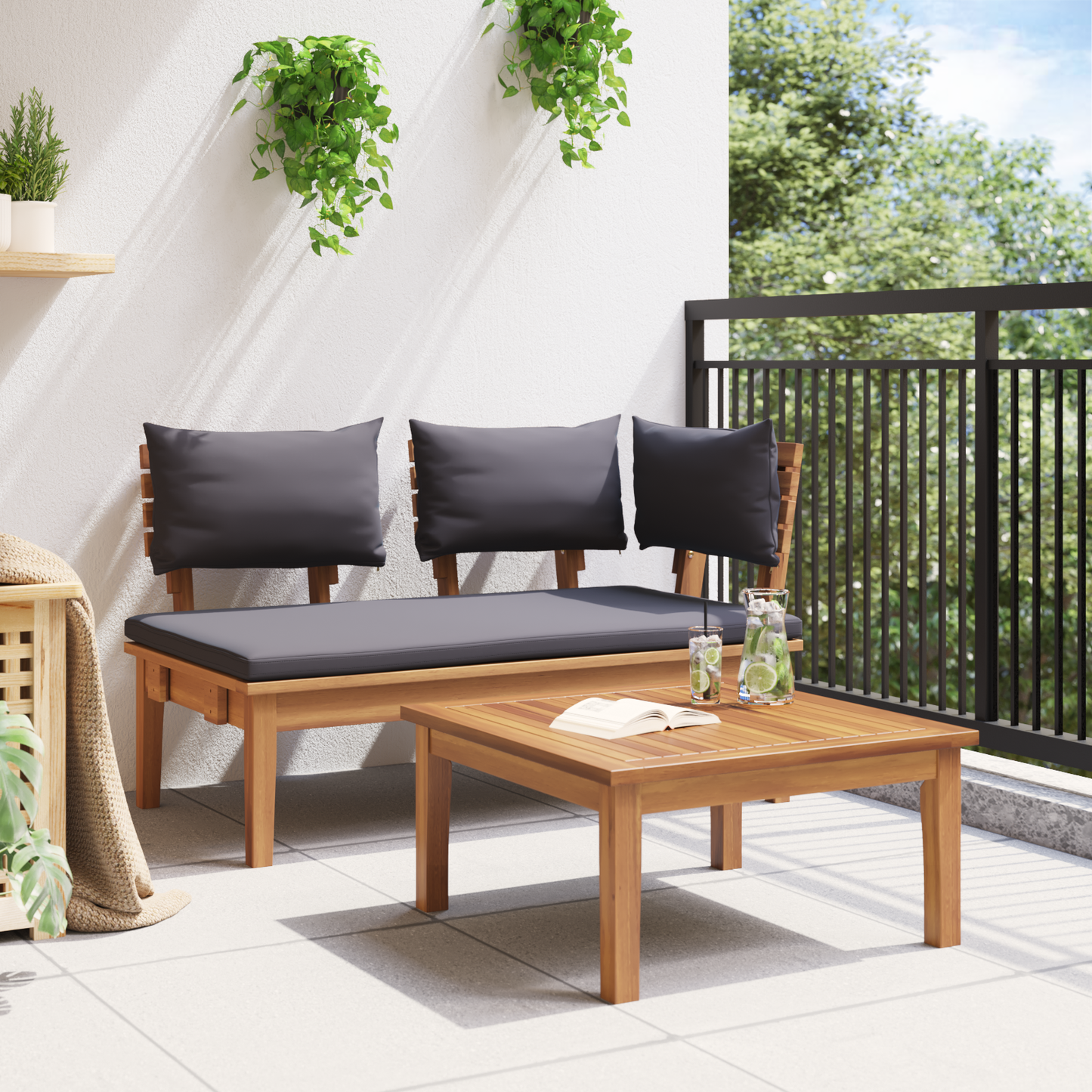2 Piece Garden Bench Set Solid Wood Teak