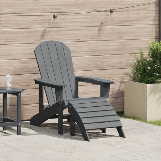 Adirondack Chair with Footrest Light Grey HDPE