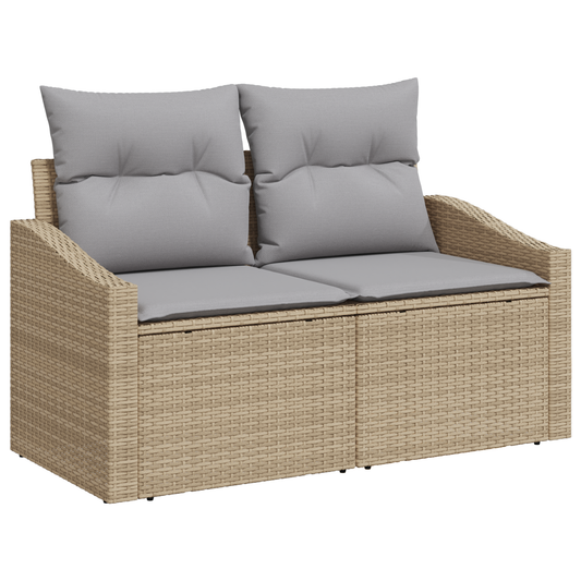 2-Seater Garden Sofa with Storage&Cushions Beige Poly Rattan