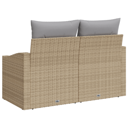 2-Seater Garden Sofa with Storage&Cushions Beige Poly Rattan