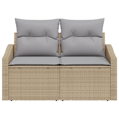 2-Seater Garden Sofa with Storage&Cushions Beige Poly Rattan
