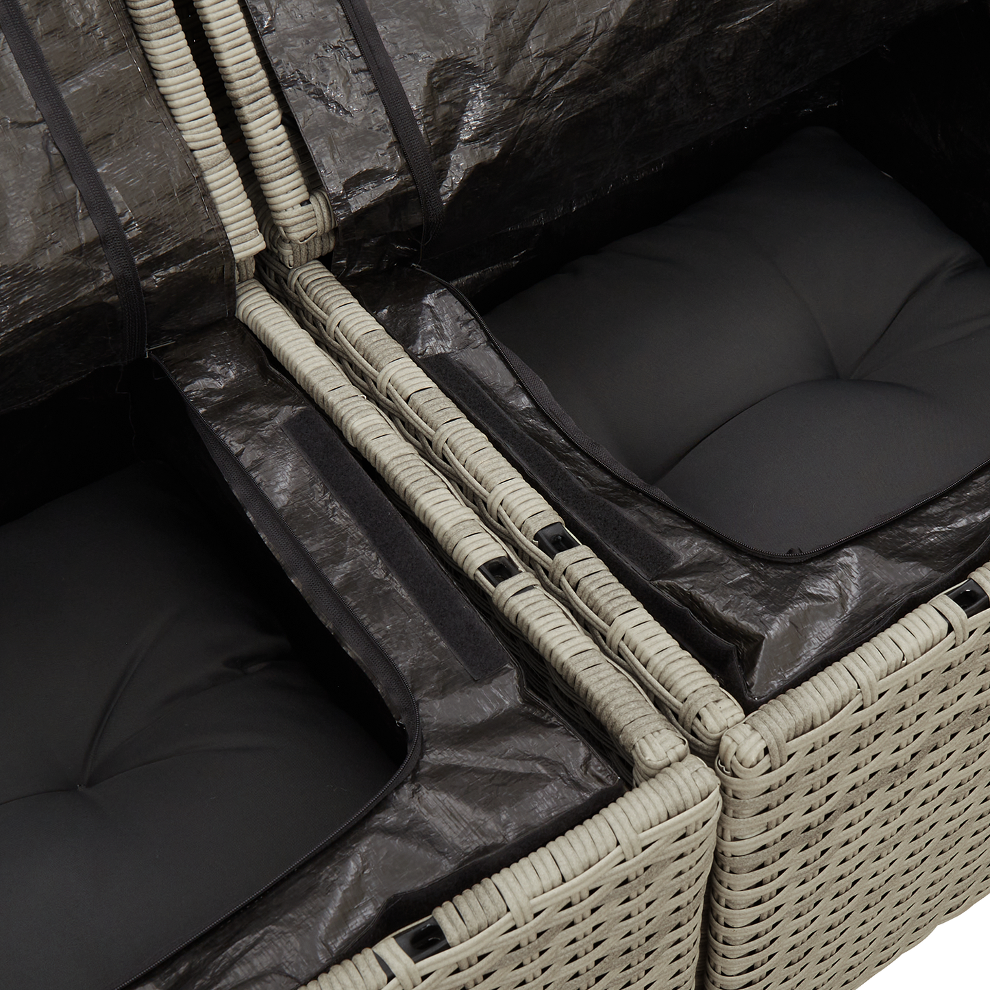 2-Seater Garden Sofa with Storage&Cushions Grey Poly Rattan