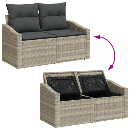 2-Seater Garden Sofa with Storage&Cushions Grey Poly Rattan