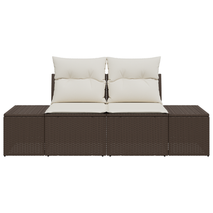 2-Seater Garden Sofa with Cushions Brown Poly Rattan