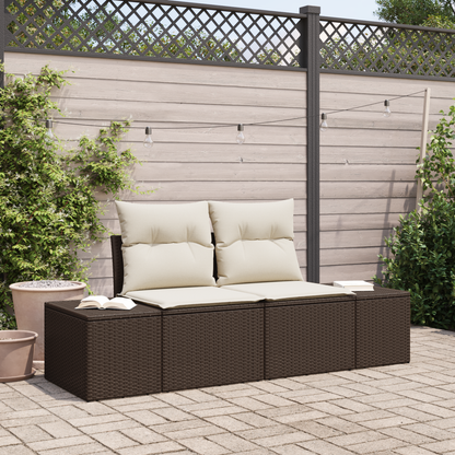 2-Seater Garden Sofa with Cushions Brown Poly Rattan