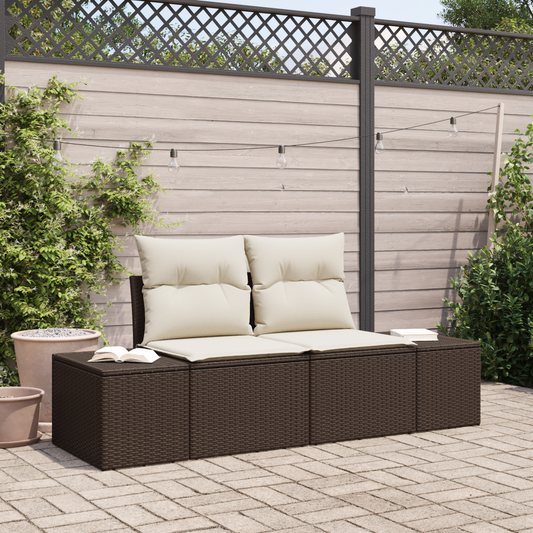 2-Seater Garden Sofa with Cushions Brown Poly Rattan
