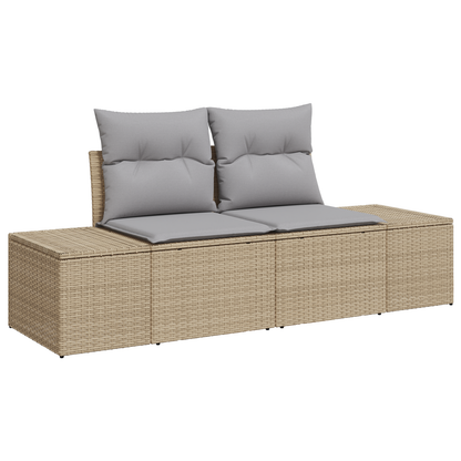 2-Seater Garden Sofa with Cushions Beige Poly Rattan