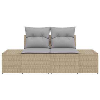 2-Seater Garden Sofa with Cushions Beige Poly Rattan