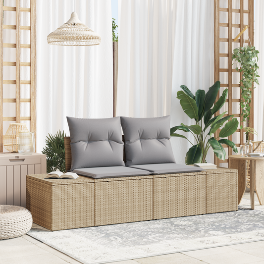 2-Seater Garden Sofa with Cushions Beige Poly Rattan