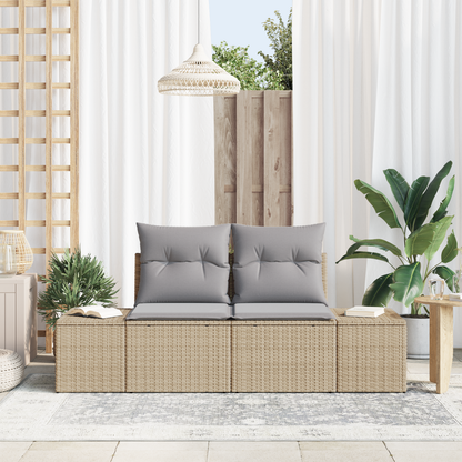 2-Seater Garden Sofa with Cushions Beige Poly Rattan
