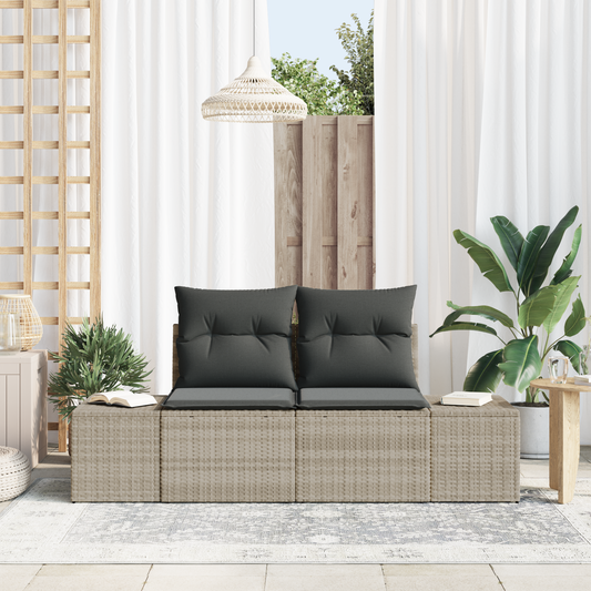 2-Seater Garden Sofa with Cushions Grey Poly Rattan