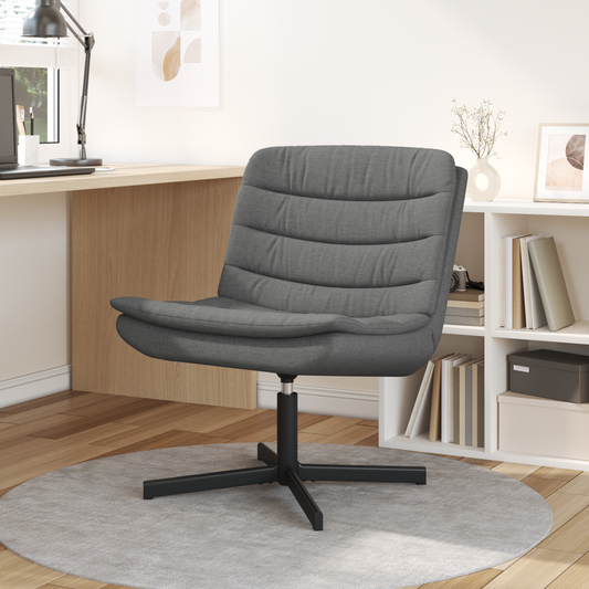 Swivel Chair Dark Grey Polyester, Metal Medium Swivel