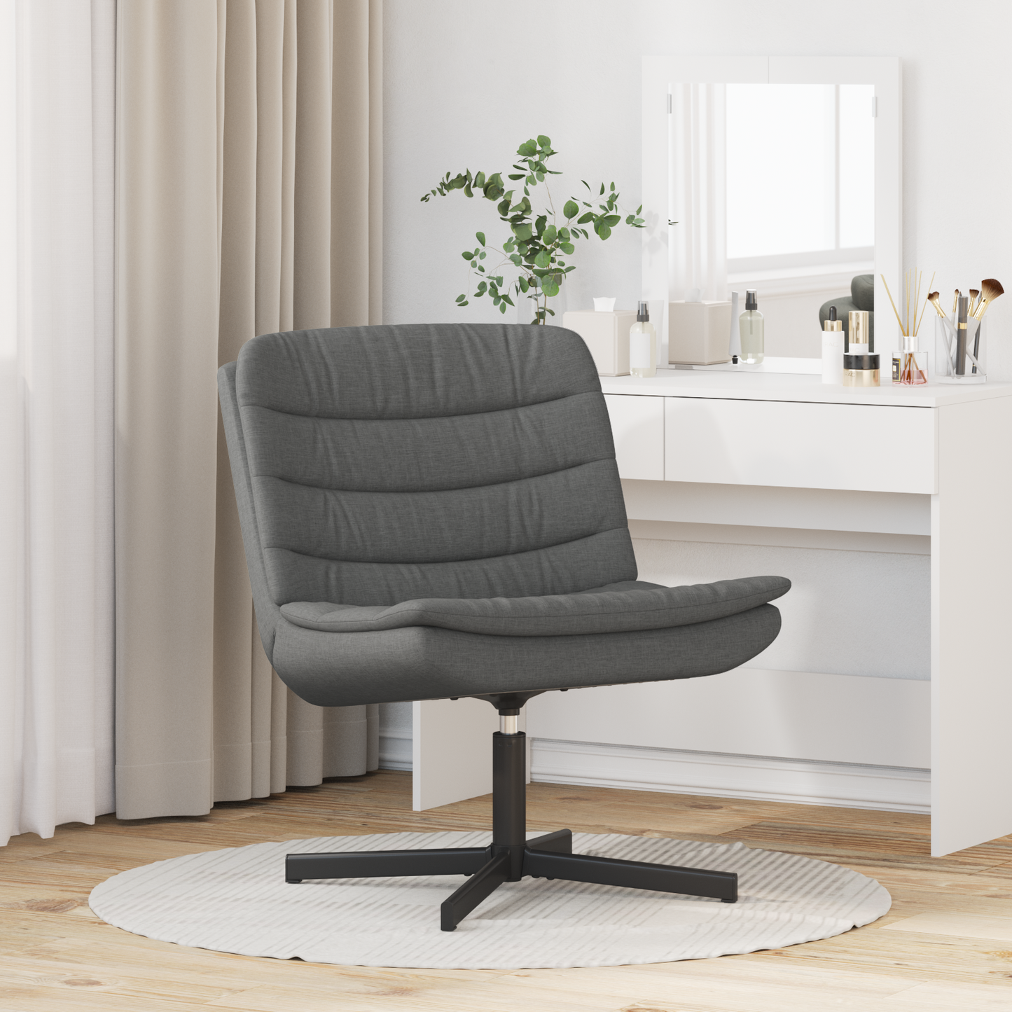 Swivel Chair Dark Grey Polyester, Metal Medium Swivel