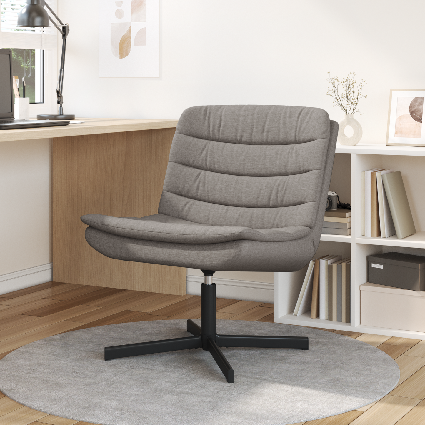 Swivel Chair Taupe Fabric Single Sleek Swivel Chair