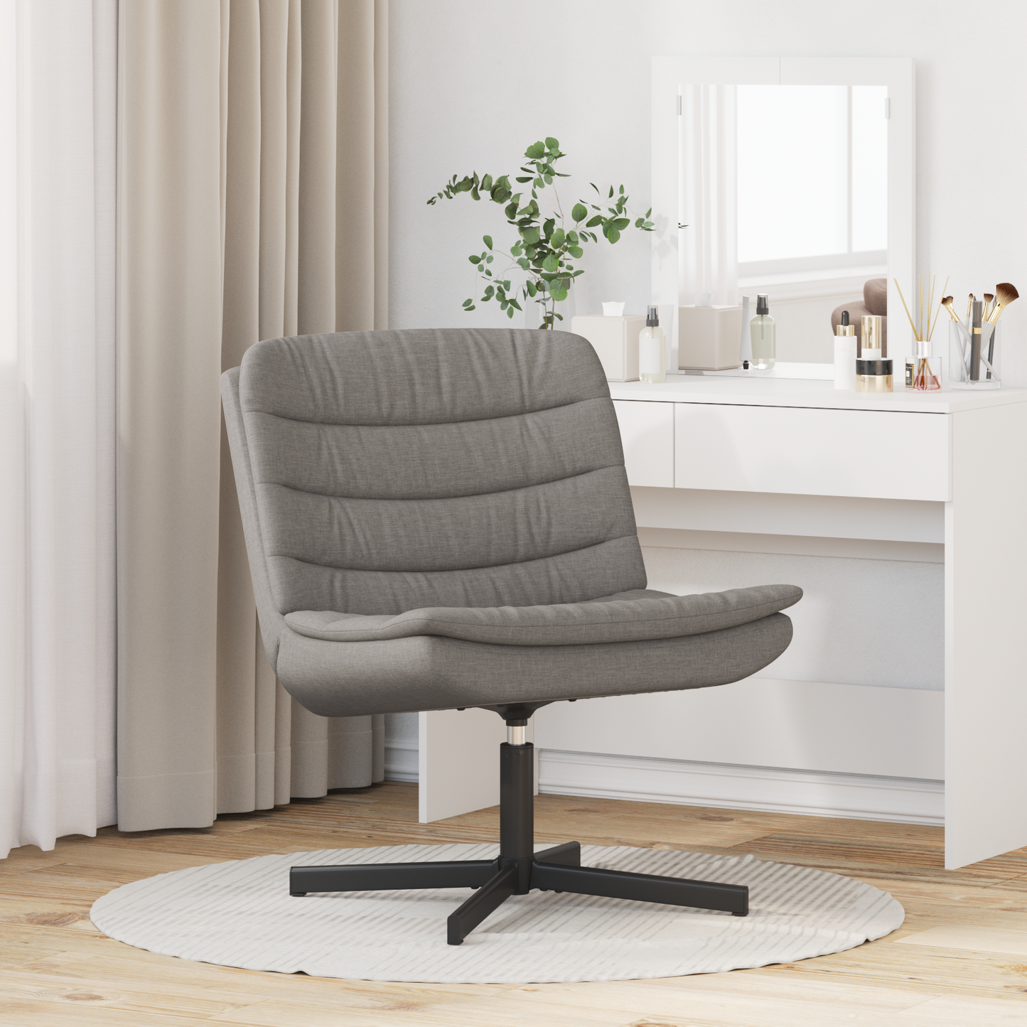 Swivel Chair Taupe Fabric Single Sleek Swivel Chair