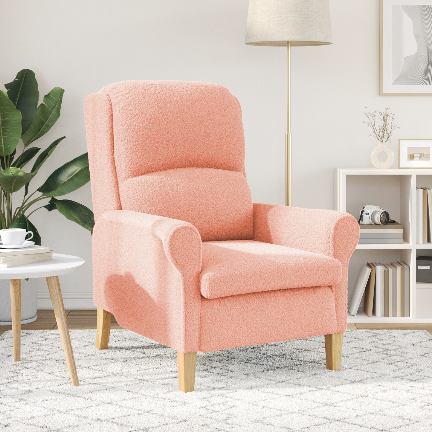 Ergonomic Armchair Pink Fabric, Wood Medium Ergonomic