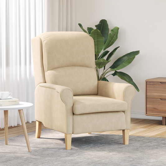 Cream Armchair Cream Fabric and Wood Standard Ergonomic