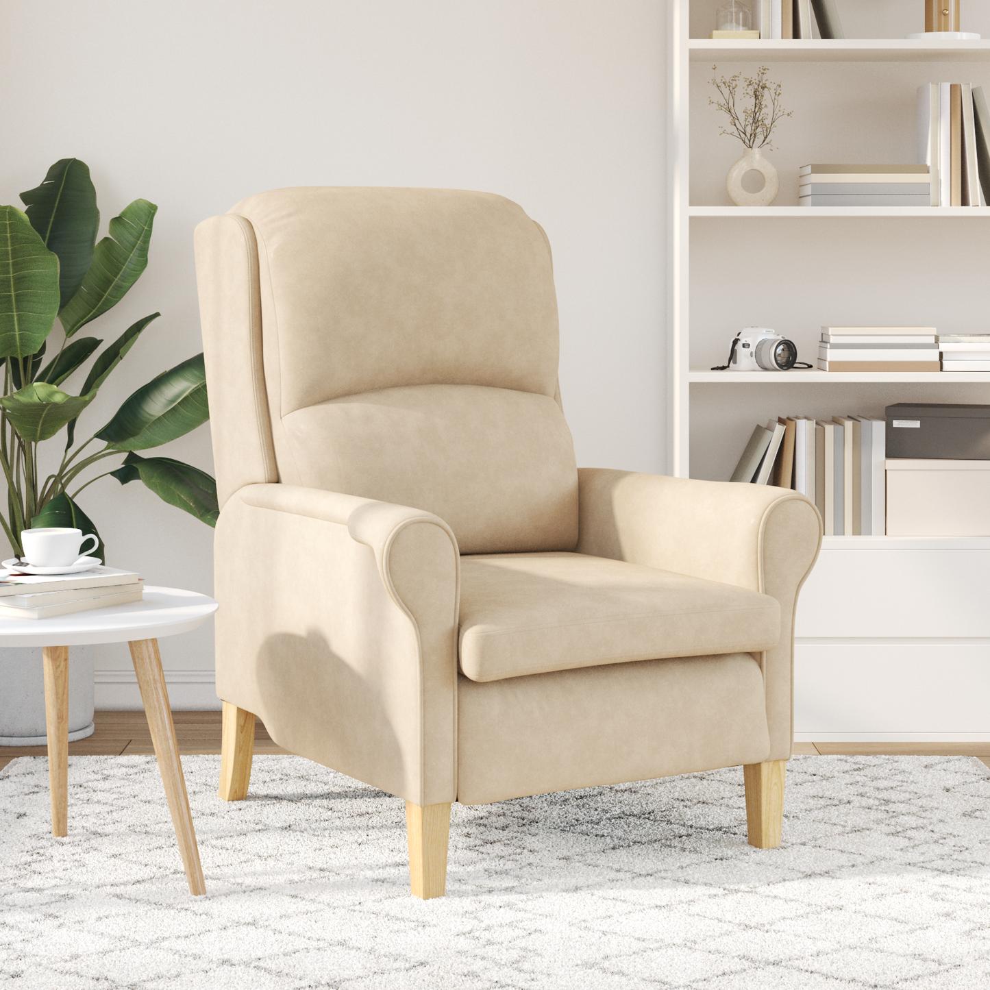 Cream Armchair Cream Fabric and Wood Standard Ergonomic