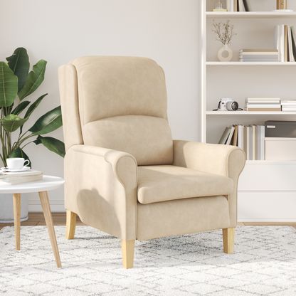 Cream Armchair Cream Fabric and Wood Standard Ergonomic