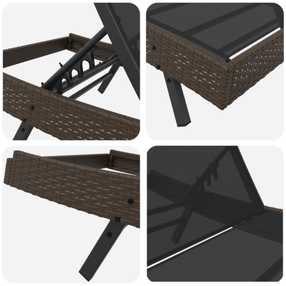 Sun Lounger Brown Poly Rattan and Textilene