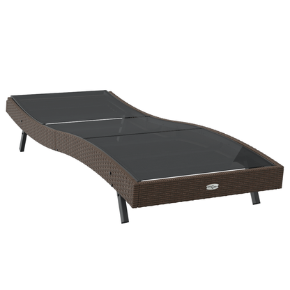 Sun Lounger Brown Poly Rattan and Textilene