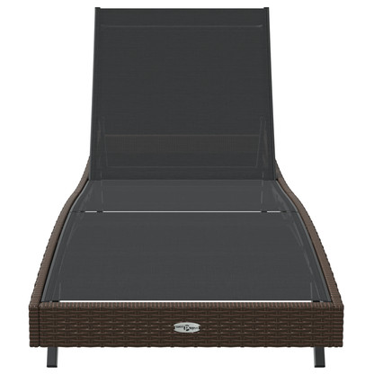 Sun Lounger Brown Poly Rattan and Textilene
