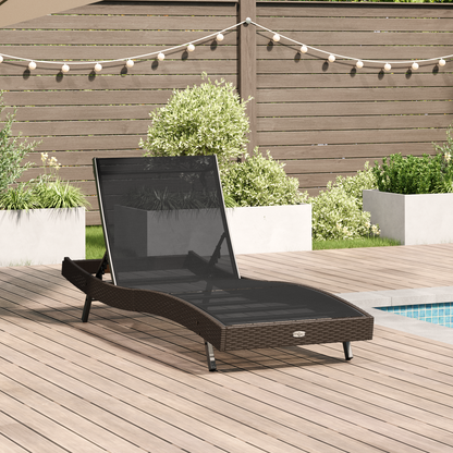 Sun Lounger Brown Poly Rattan and Textilene