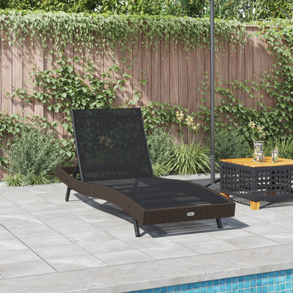 Sun Lounger Brown Poly Rattan and Textilene