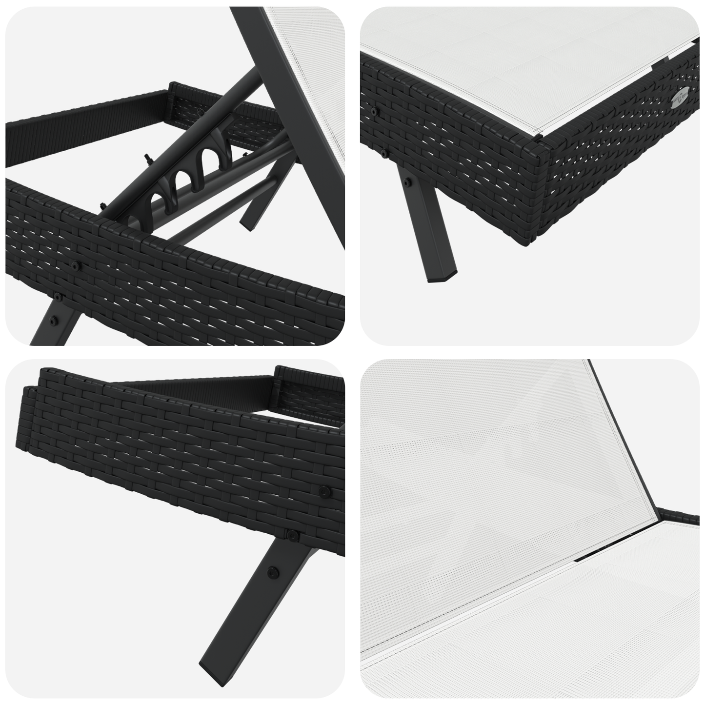 Sun Lounger Black Poly Rattan and Textilene
