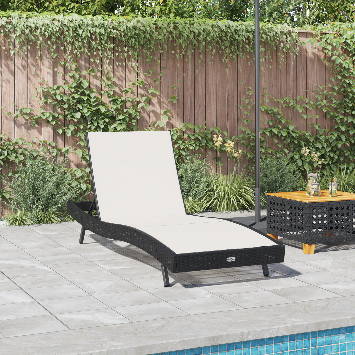 Sun Lounger Black Poly Rattan and Textilene