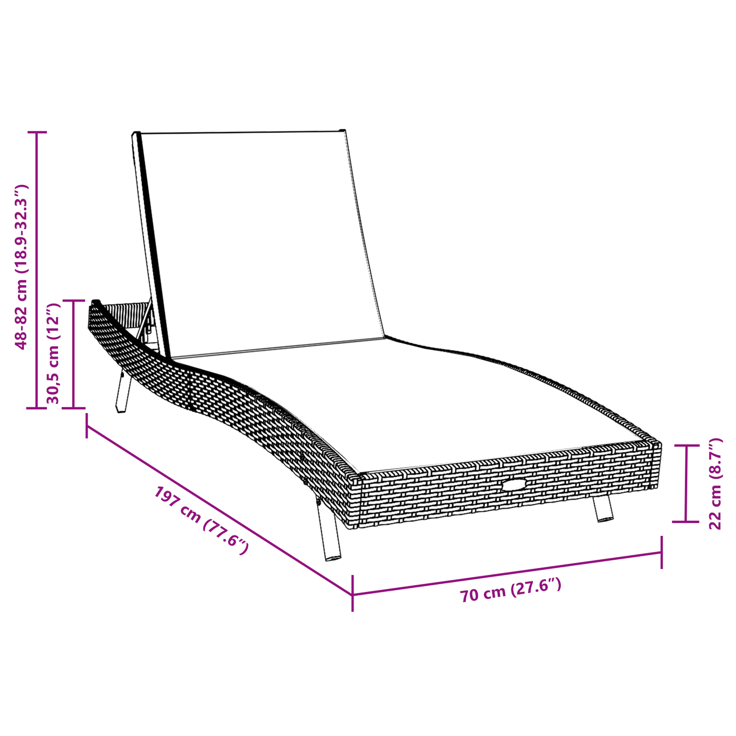 Sun Lounger Black Poly Rattan and Textilene